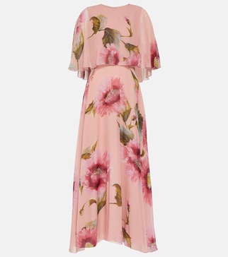 Caped floral silk georgette gown