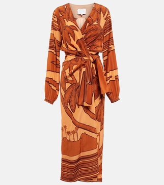 Sociedades Antiguas printed silk crepe de chine midi wrap dress