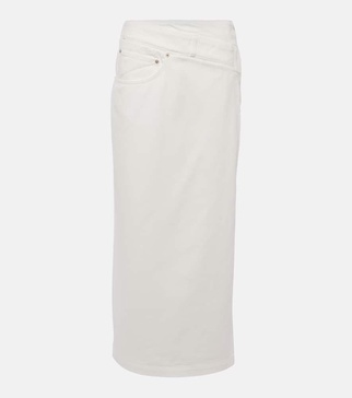 Deconstructed denim midi skirt