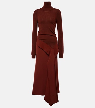 Turtleneck wool and crêpe midi dress