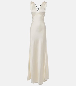 Gathered open-back crêpe satin gown