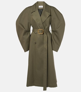 Belted cotton drill trench coat