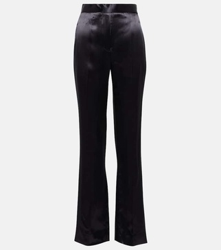 High-rise straight-leg satin pants