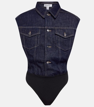 Denim cotton-blend bodysuit