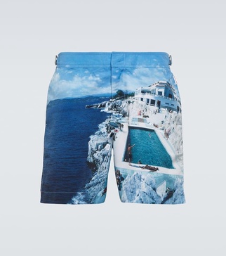 Bulldog printed swim trunks