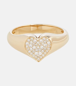 14kt yellow gold heart ring with diamonds