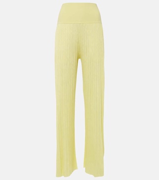 Pleated high-rise jersey straight pants