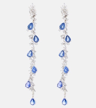 18kt white gold drop earrings with diamonds and sapphires