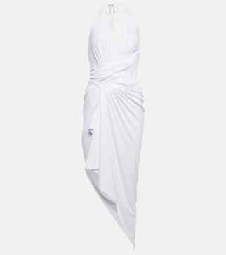 Asymmetrical halterneck midi dress