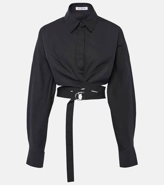 Cropped cotton poplin shirt