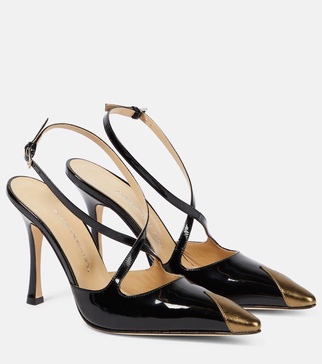 Paneled patent leather pumps