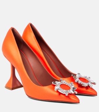 Crystal-embellished satin pumps