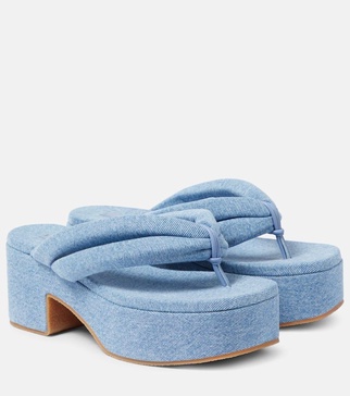 Denim platform thong sandals 