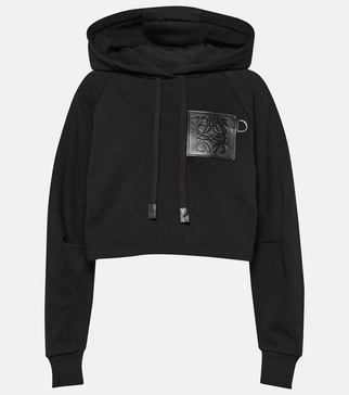 Anagram cropped cotton jersey hoodie