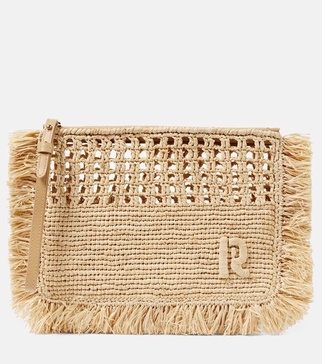 Fringed raffia pouch