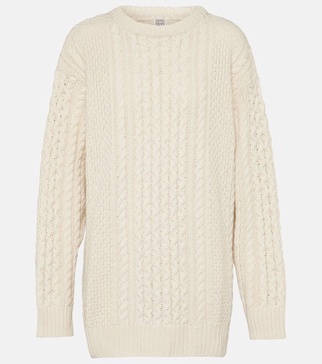 Oversized cable-knit wool sweater