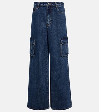 Mid-rise wide-leg denim cargo pants