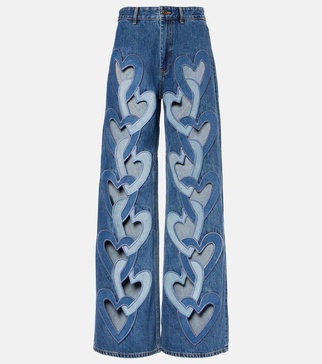 Cutout high-rise wide-leg jeans