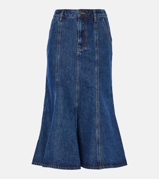 Flared denim midi skirt