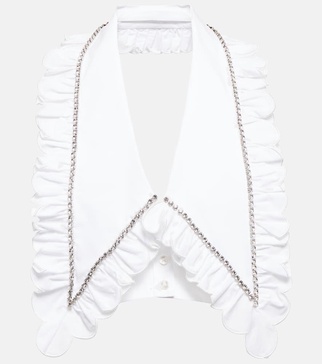 Crystal-embellished cotton collar