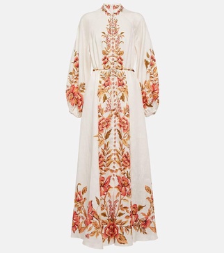 Vacay Billow belted floral linen maxi dress