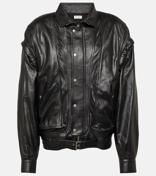 detachable-sleeves leather bomber jacket