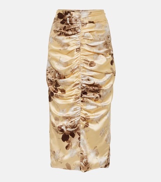 Printed silk-blend satin midi skirt