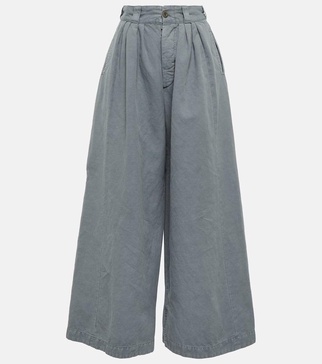 Wide-leg cotton and linen canvas pants