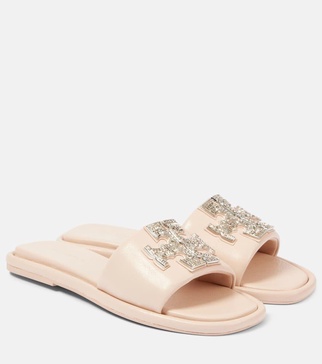 Double T embellished leather slides