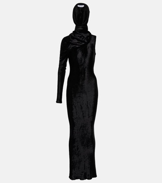 Hooded asymmetric gown