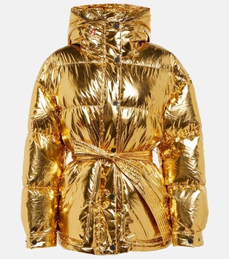 Metallic belted down parka