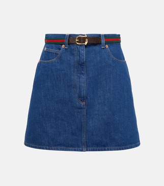 Organic denim mini skirt w/ Web belt