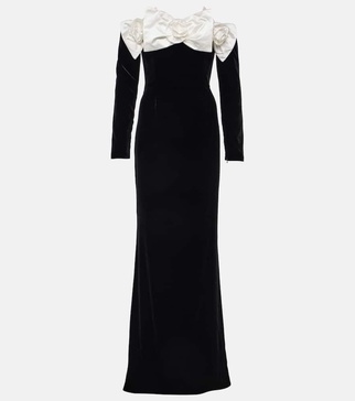 Bow-detail off-shoulder velvet gown