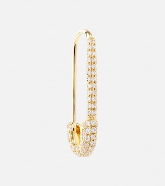 Safety Pin 18kt gold single earring with diamonds