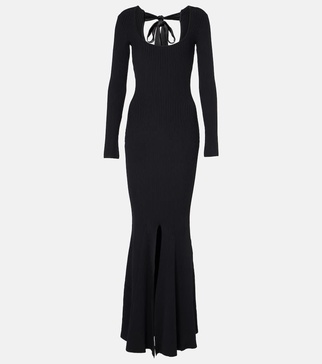 Ribbed-knit open-back jersey gown