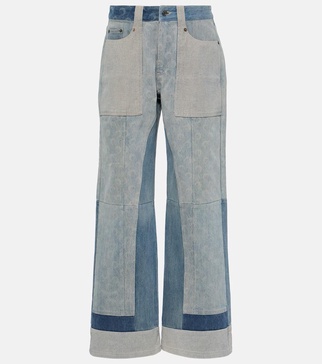 Patchwork high-rise wide-leg jeans