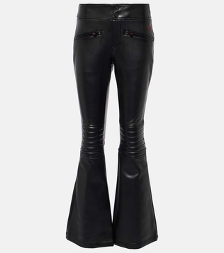 Mid-rise faux leather flared pants