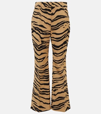 Tiger-print wool-blend flared pants