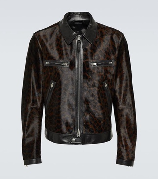 Printed leather-trimmed calf hair jacket