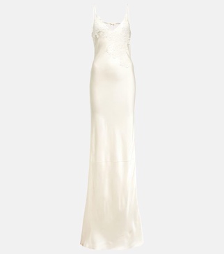 Bridal lace-trimmed satin maxi dress