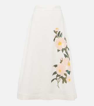 Natura embellished linen organza midi skirt