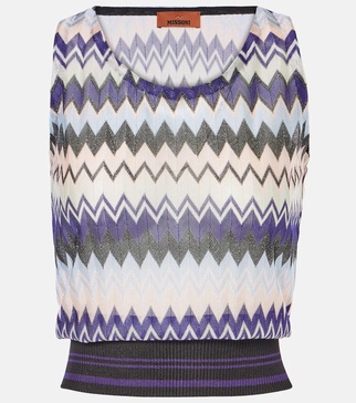 Zigzag knitted lamé top