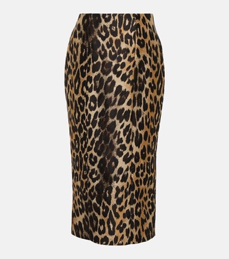 High-rise leopard-print midi skirt