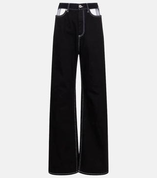 Cutout high-rise wide-leg jeans