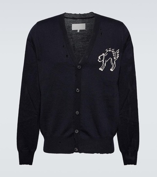 Embroidered wool cardigan