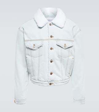 Faux shearling-trimmed denim jacket