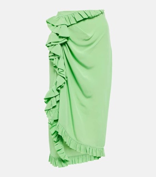 Ruffle-trimmed crêpe midi skirt