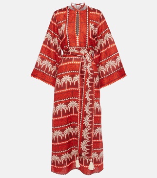 Printed linen maxi dress