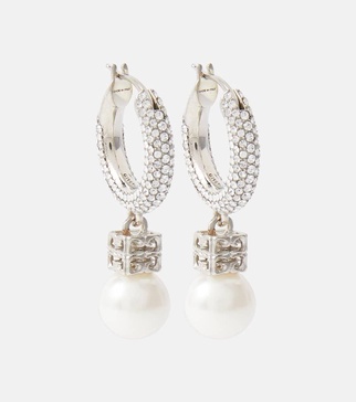 Swarovski® and faux pearl hoop earrings