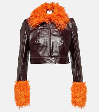 Faux fur-trimmed leather jacket